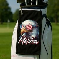 Merica Patriotic American Bald Eagle Funny 4th of July Golf Towel thumb 2