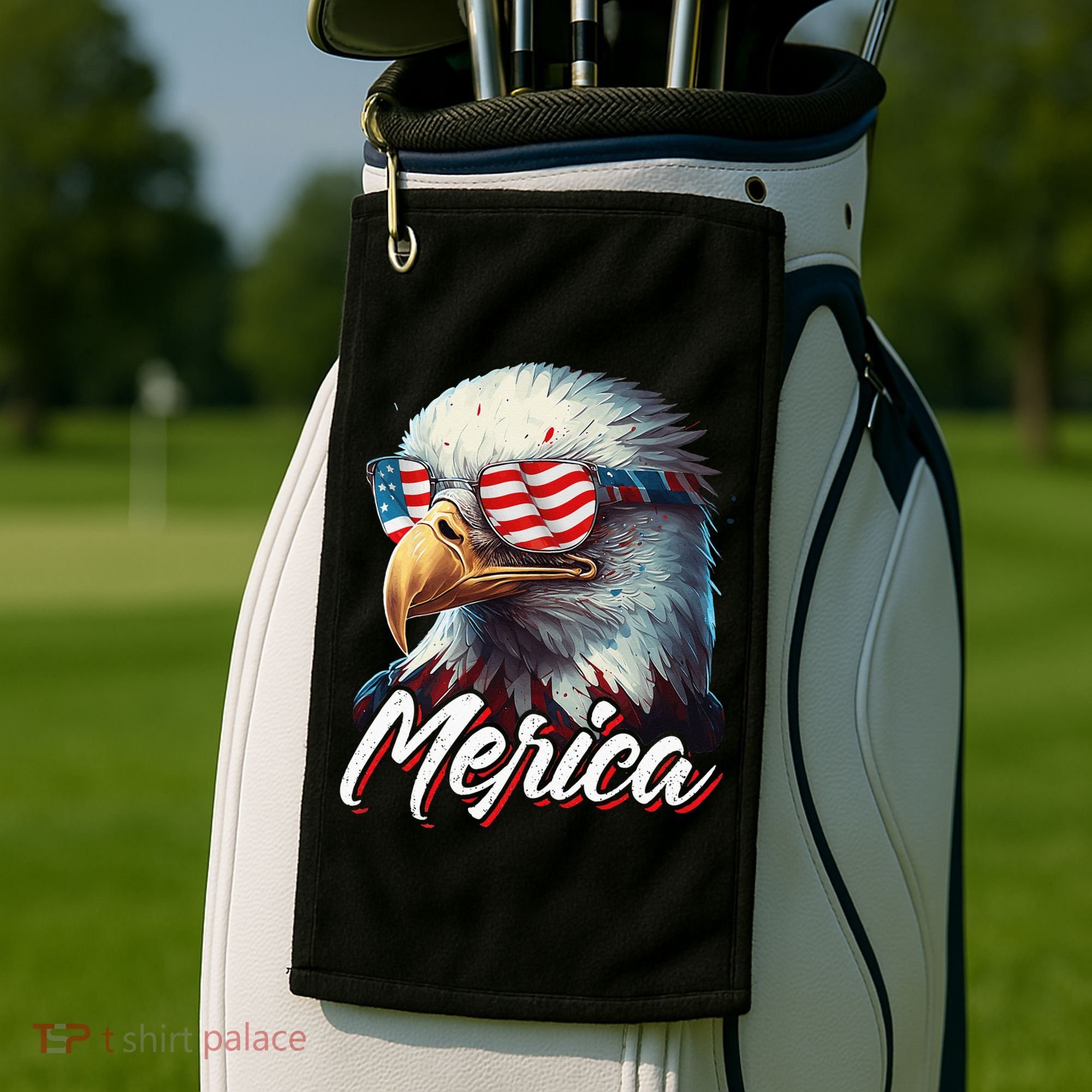 Merica Patriotic American Bald Eagle Funny 4th of July Golf Towel