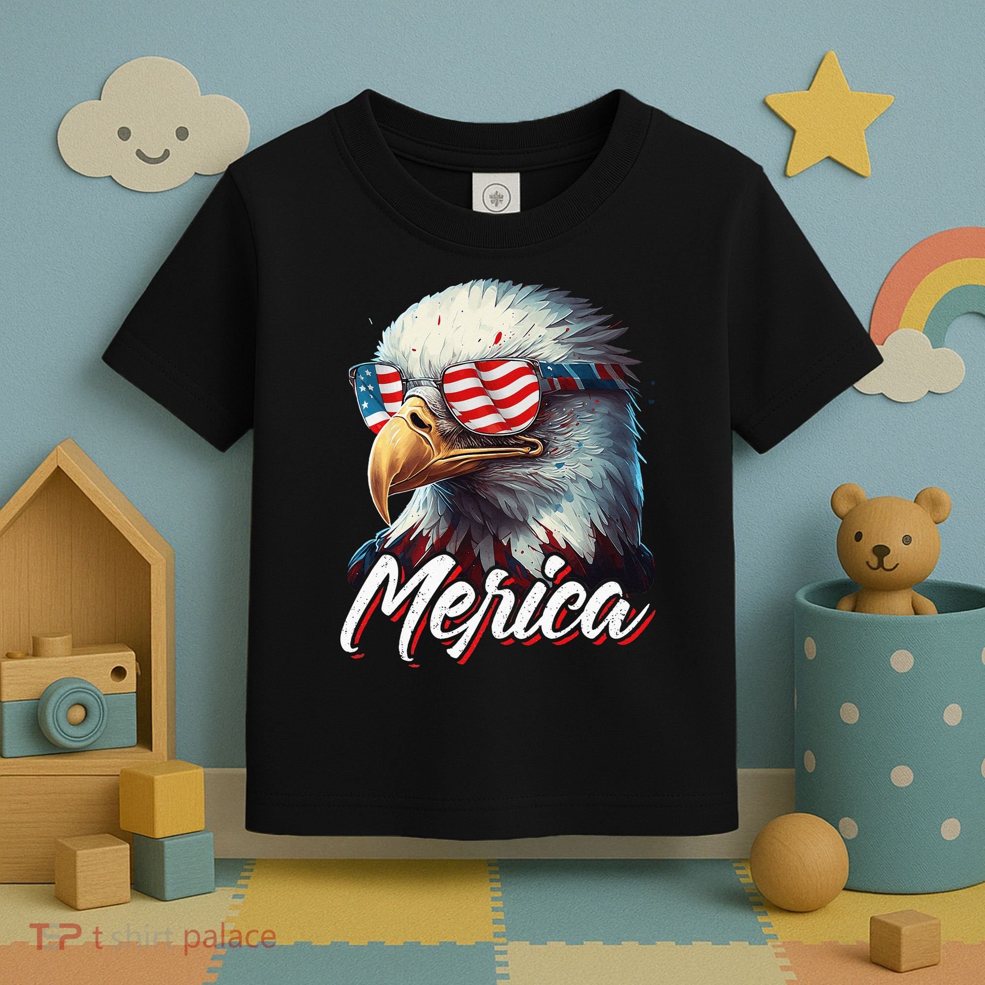 Merica Patriotic American Bald Eagle Funny 4th of July Toddler T-Shirt