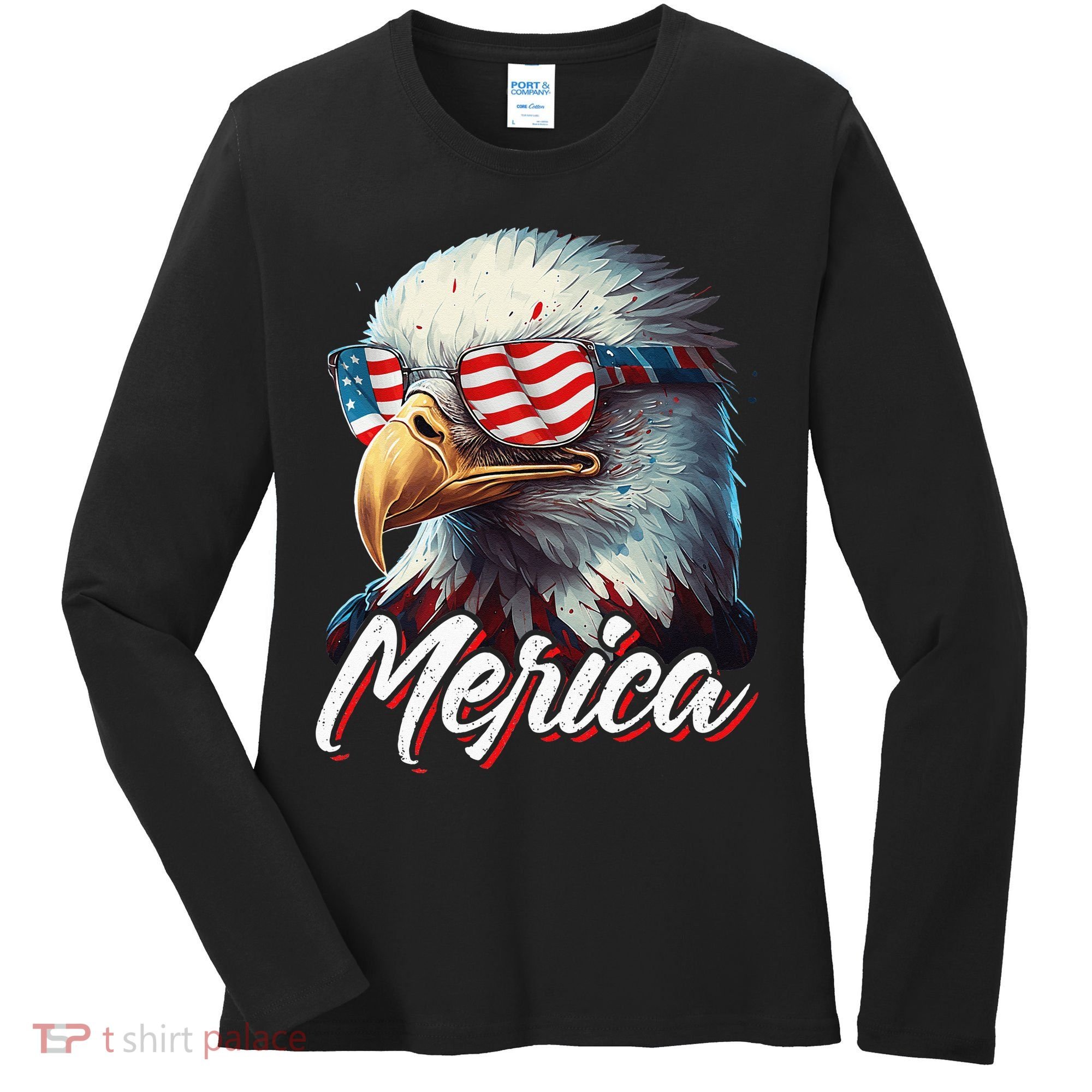 Merica Patriotic American Bald Eagle Funny 4th of July Women's Long Sleeve Shirt