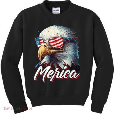 Merica Patriotic American Bald Eagle Funny 4th of July Kids Sweatshirt