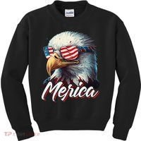 Merica Patriotic American Bald Eagle Funny 4th of July Kids Sweatshirt thumb 0