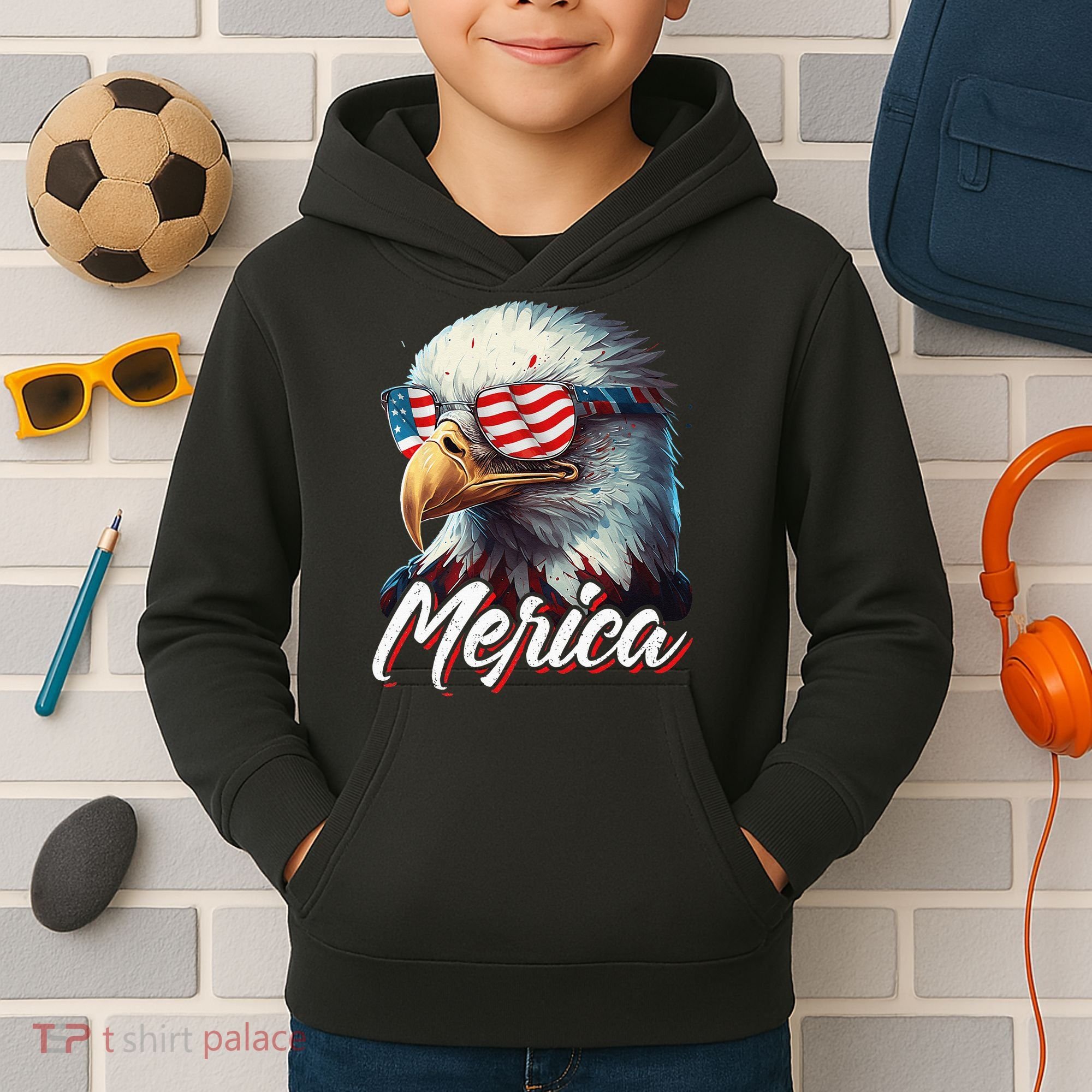 Merica Patriotic American Bald Eagle Funny 4th of July Kids Hoodie