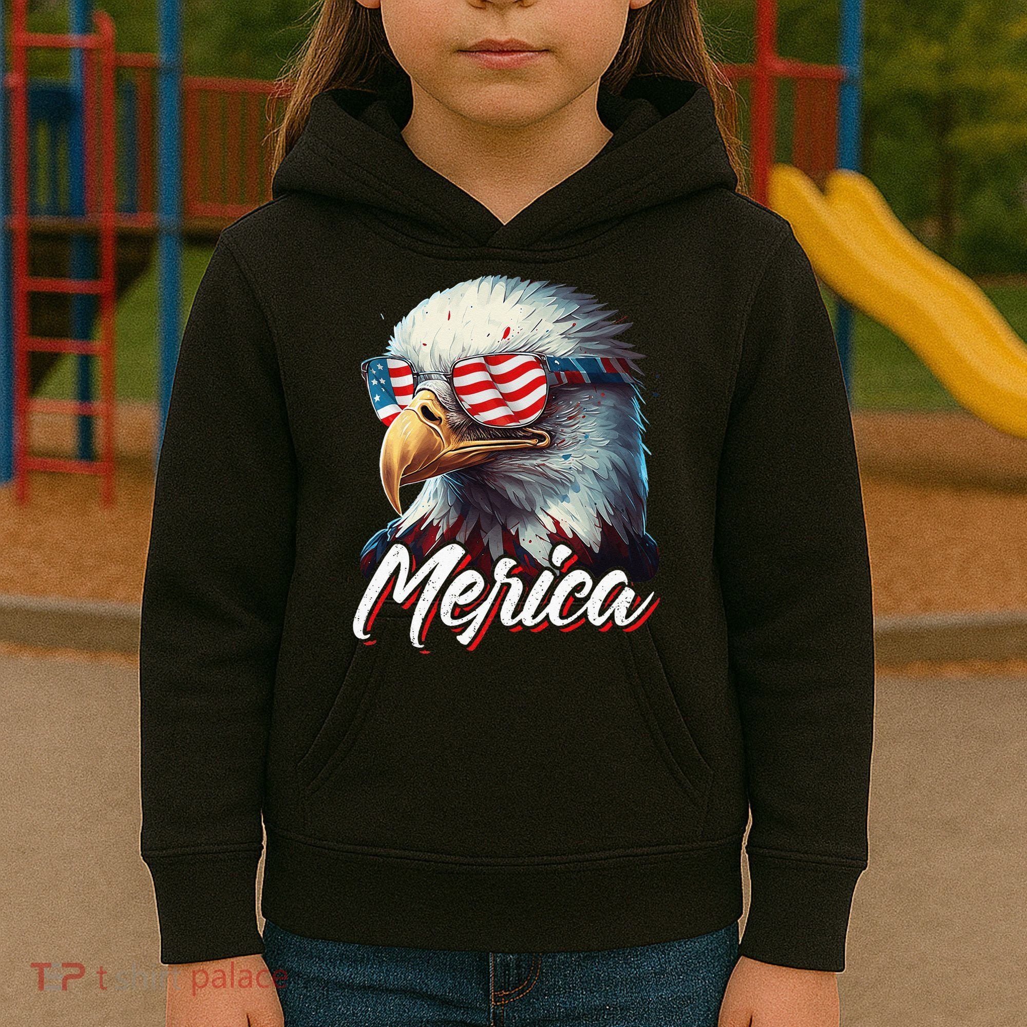 Merica Patriotic American Bald Eagle Funny 4th of July Kids Hoodie