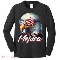 Merica Patriotic American Bald Eagle Funny 4th of July Kids Long Sleeve Shirt thumb 0