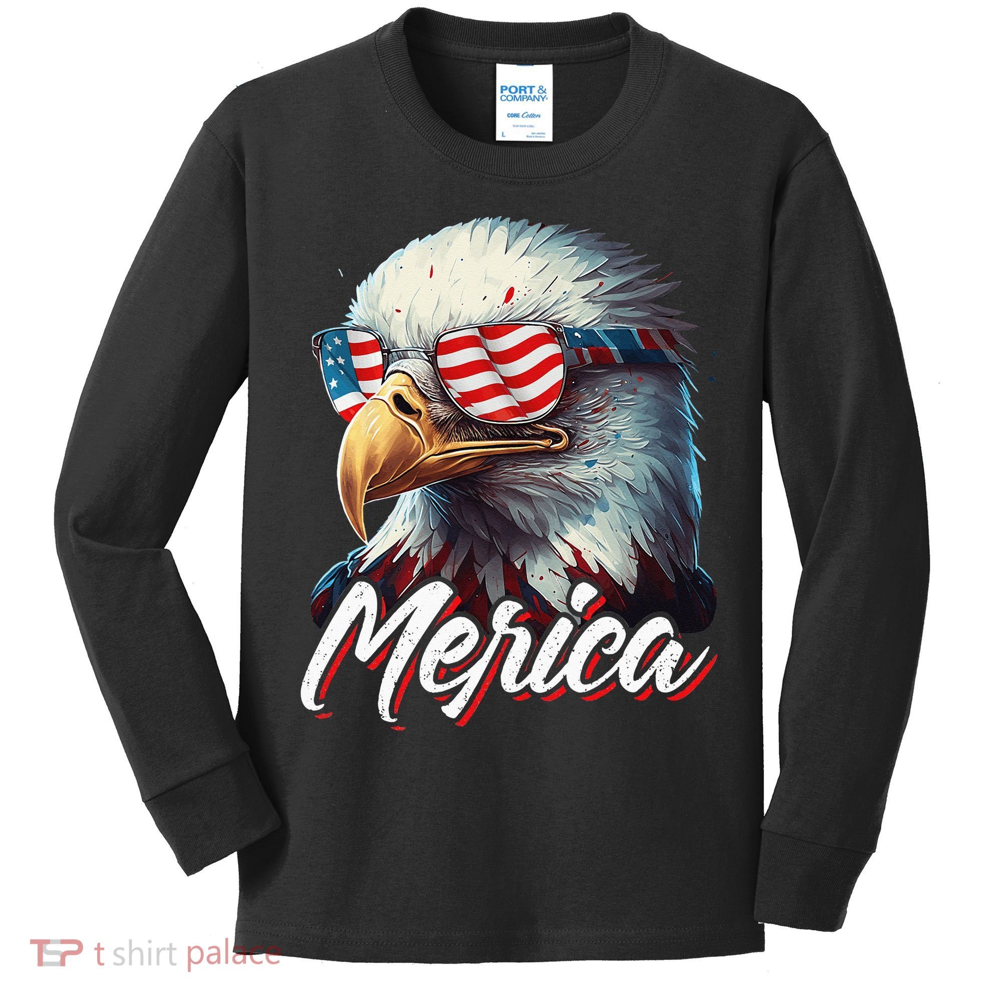 Merica Patriotic American Bald Eagle Funny 4th of July Kids Long Sleeve Shirt
