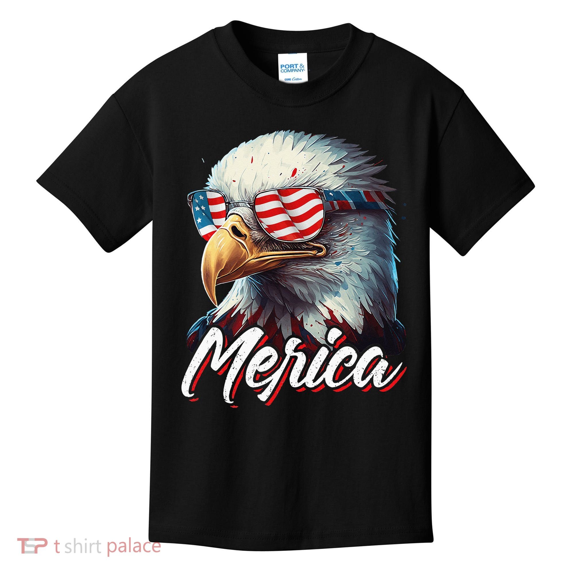 Merica Patriotic American Bald Eagle Funny 4th of July Kids T-Shirt