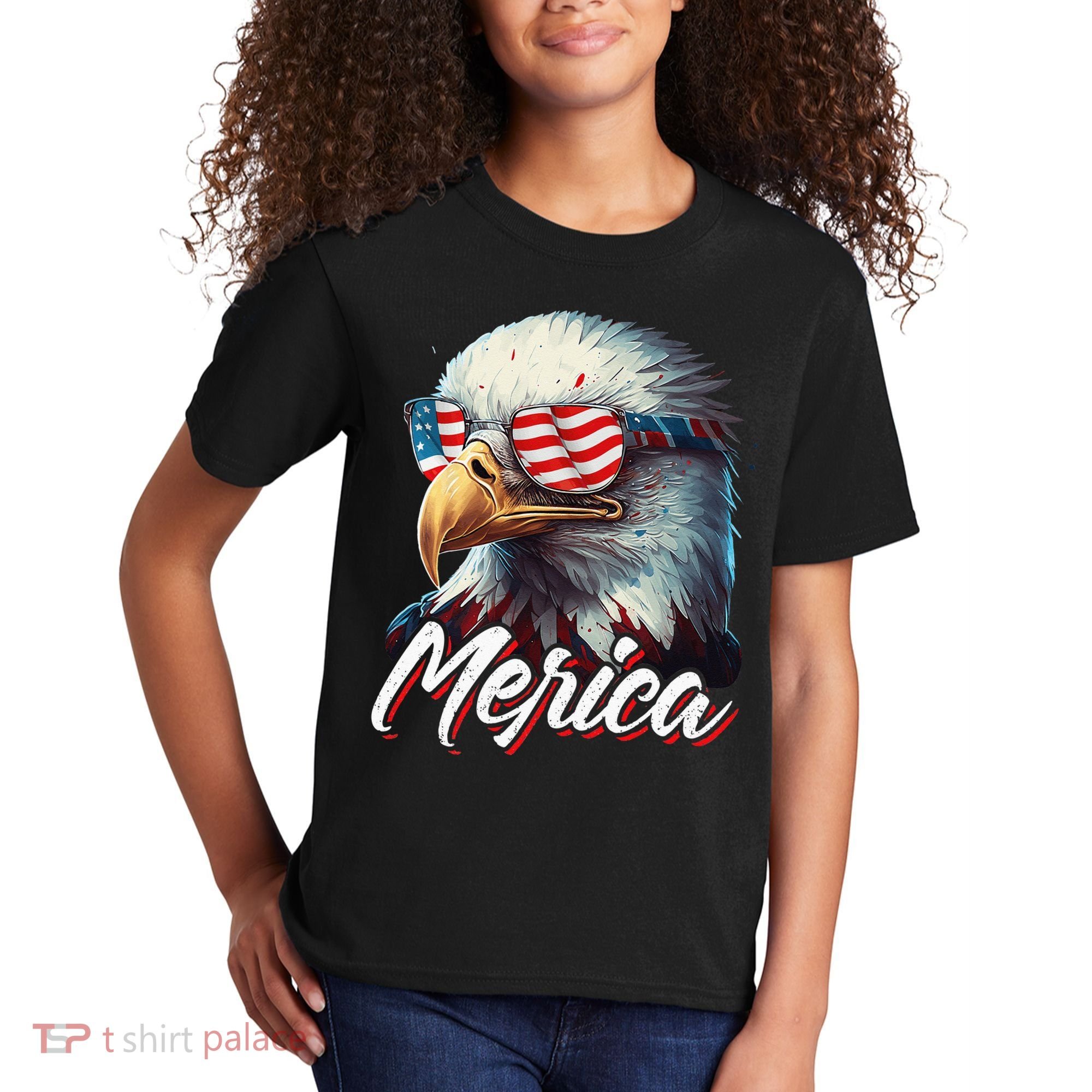 Merica Patriotic American Bald Eagle Funny 4th of July Kids T-Shirt