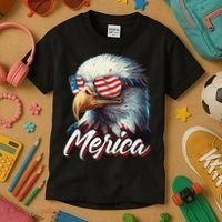 Merica Patriotic American Bald Eagle Funny 4th of July Kids T-Shirt thumb 3