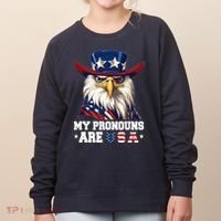 My Pronouns Are Usa Funny Eagle 4 July American Women's Sweatshirt thumb 0