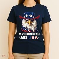 My Pronouns Are Usa Funny Eagle 4 July American T-Shirt thumb 4