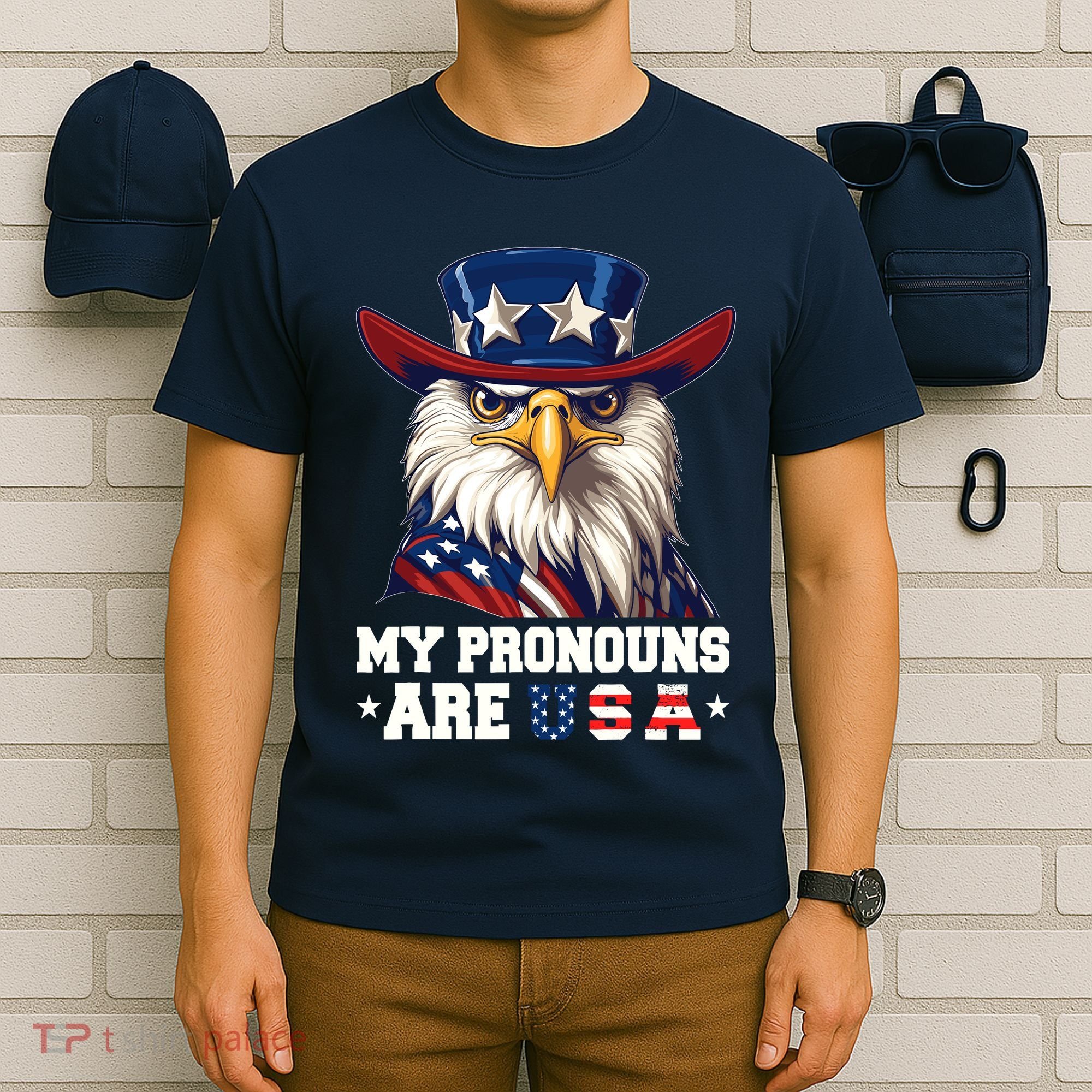 My Pronouns Are Usa Funny Eagle 4 July American T-Shirt