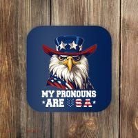 My Pronouns Are Usa Funny Eagle 4 July American Coaster thumb 0