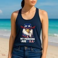 My Pronouns Are Usa Funny Eagle 4 July American Women's Tank Top thumb 2