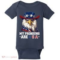 My Pronouns Are Usa Funny Eagle 4 July American Baby Bodysuit thumb 0