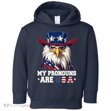 My Pronouns Are Usa Funny Eagle 4 July American Toddler Hoodie
