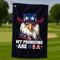 My Pronouns Are Usa Funny Eagle 4 July American Golf Towel thumb 1