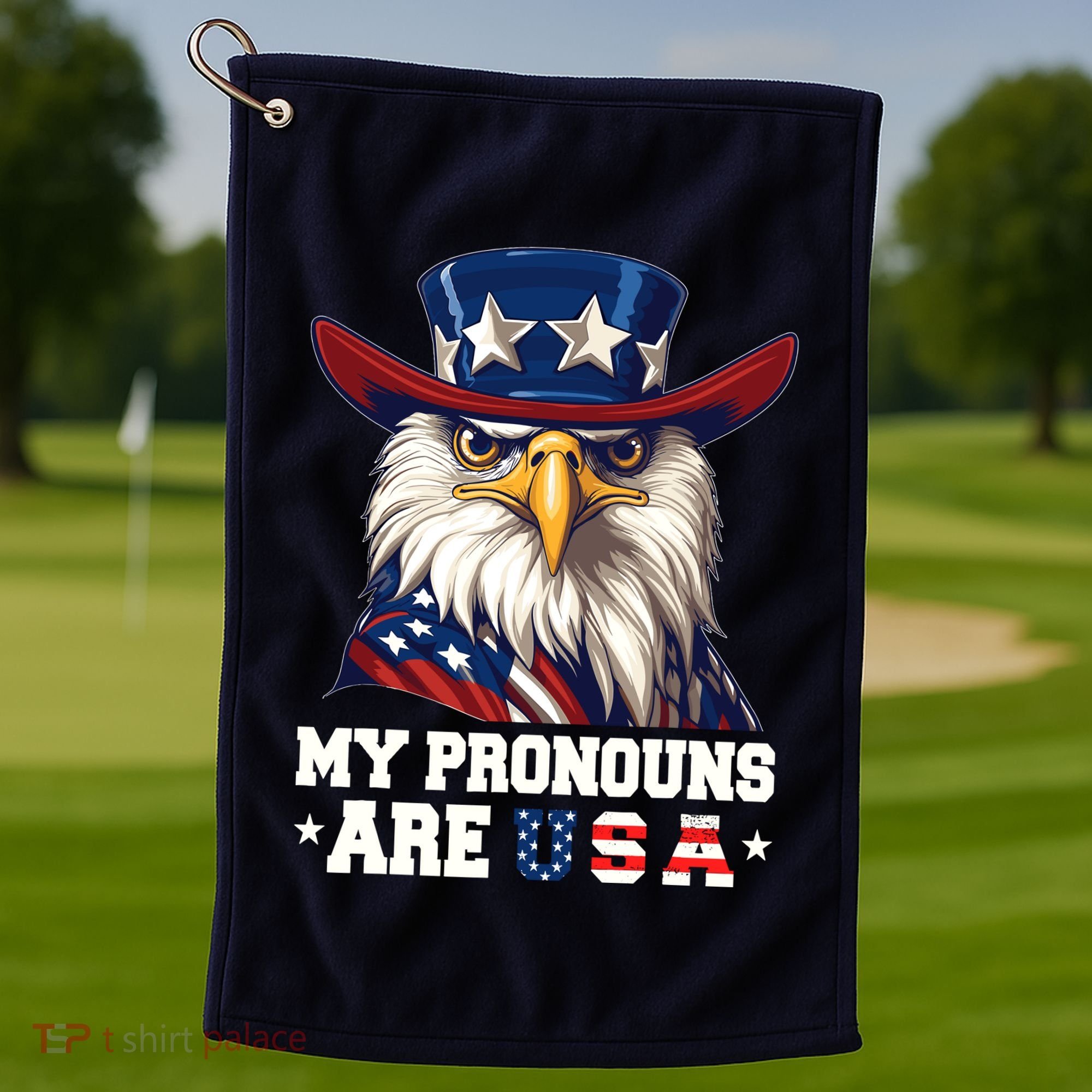 My Pronouns Are Usa Funny Eagle 4 July American Golf Towel