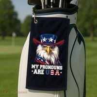 My Pronouns Are Usa Funny Eagle 4 July American Golf Towel thumb 2