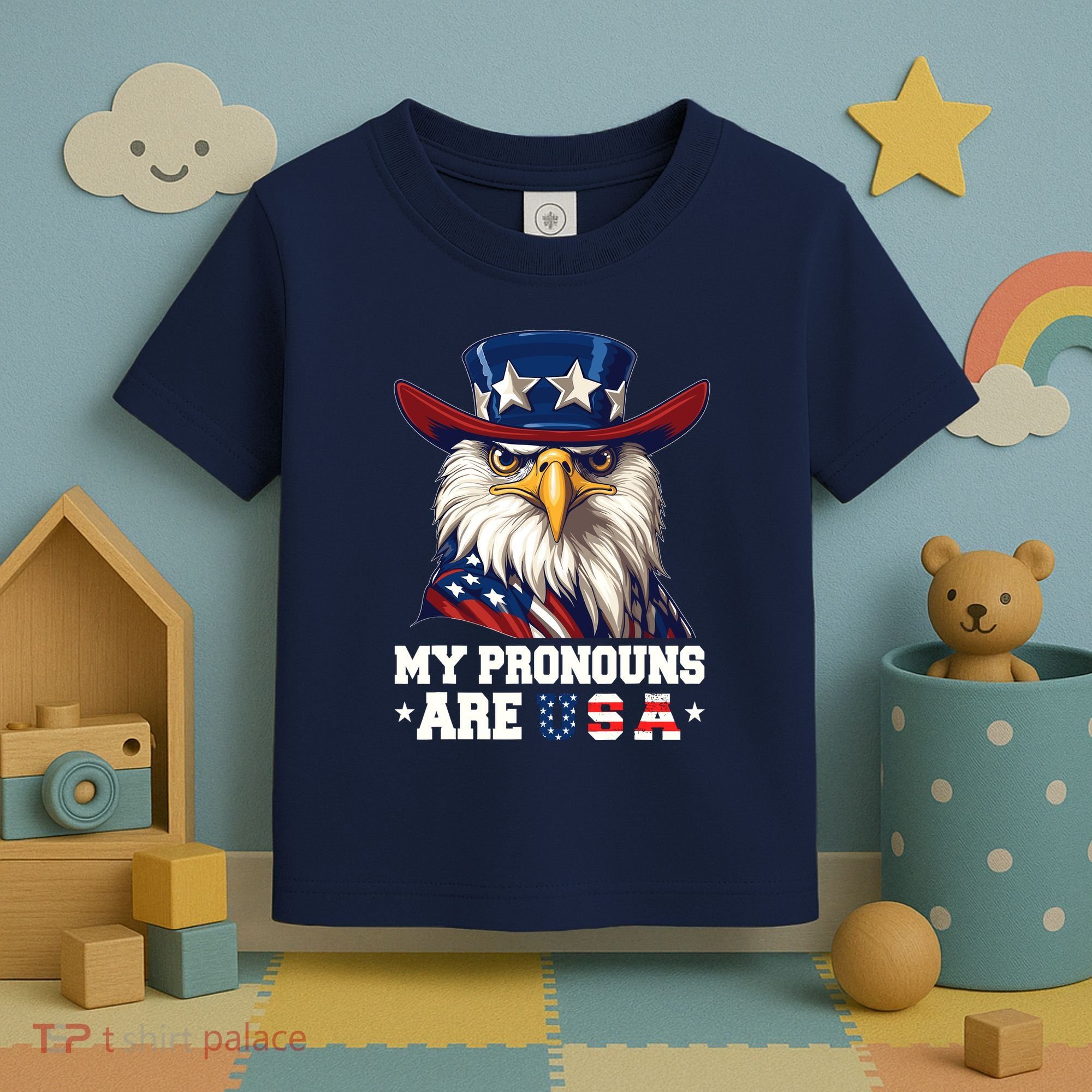 My Pronouns Are Usa Funny Eagle 4 July American Toddler T-Shirt
