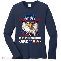 My Pronouns Are Usa Funny Eagle 4 July American Women's Long Sleeve Shirt thumb 0