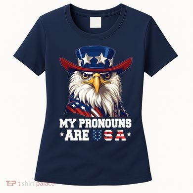 My Pronouns Are Usa Funny Eagle 4 July American Women's T-Shirt