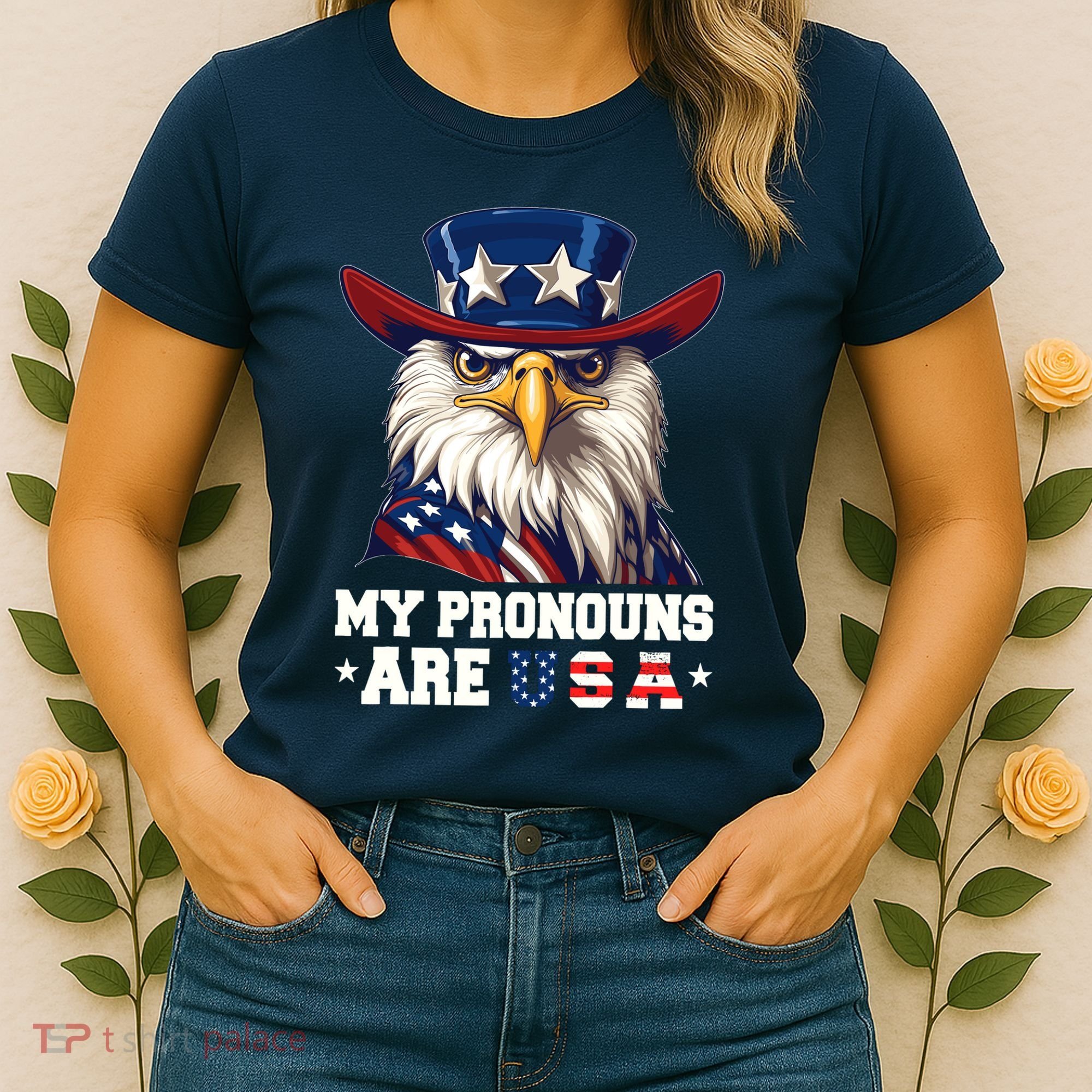 My Pronouns Are Usa Funny Eagle 4 July American Women's T-Shirt