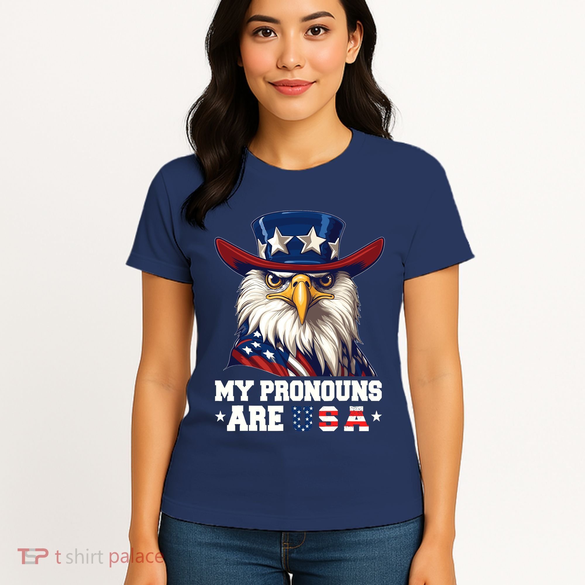 My Pronouns Are Usa Funny Eagle 4 July American Women's T-Shirt