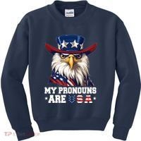 My Pronouns Are Usa Funny Eagle 4 July American Kids Sweatshirt thumb 0