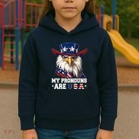 My Pronouns Are Usa Funny Eagle 4 July American Kids Hoodie thumb 3