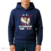 My Pronouns Are Usa Funny Eagle 4 July American Kids Hoodie thumb 4