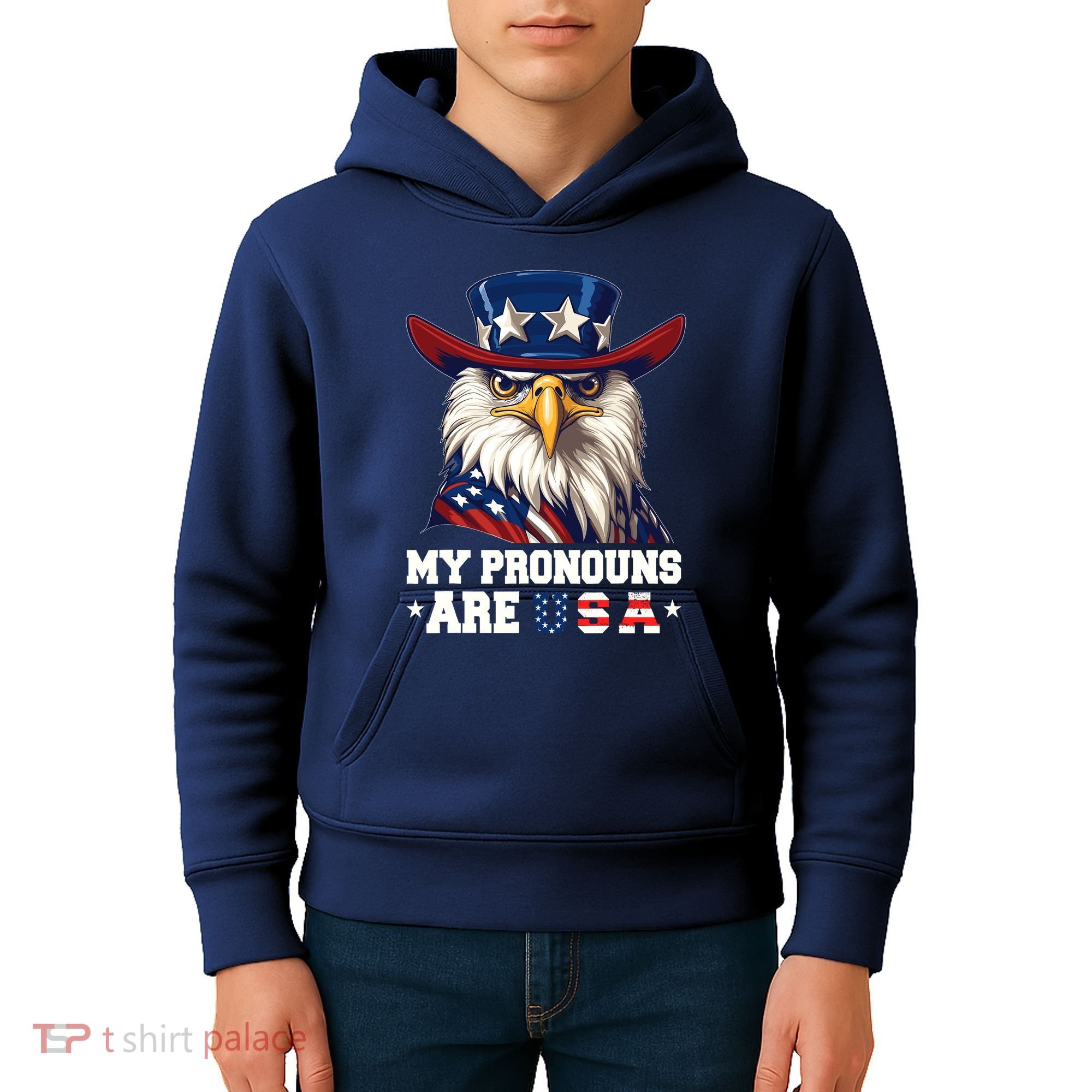 My Pronouns Are Usa Funny Eagle 4 July American Kids Hoodie