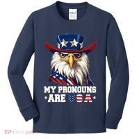My Pronouns Are Usa Funny Eagle 4 July American Kids Long Sleeve Shirt thumb 0