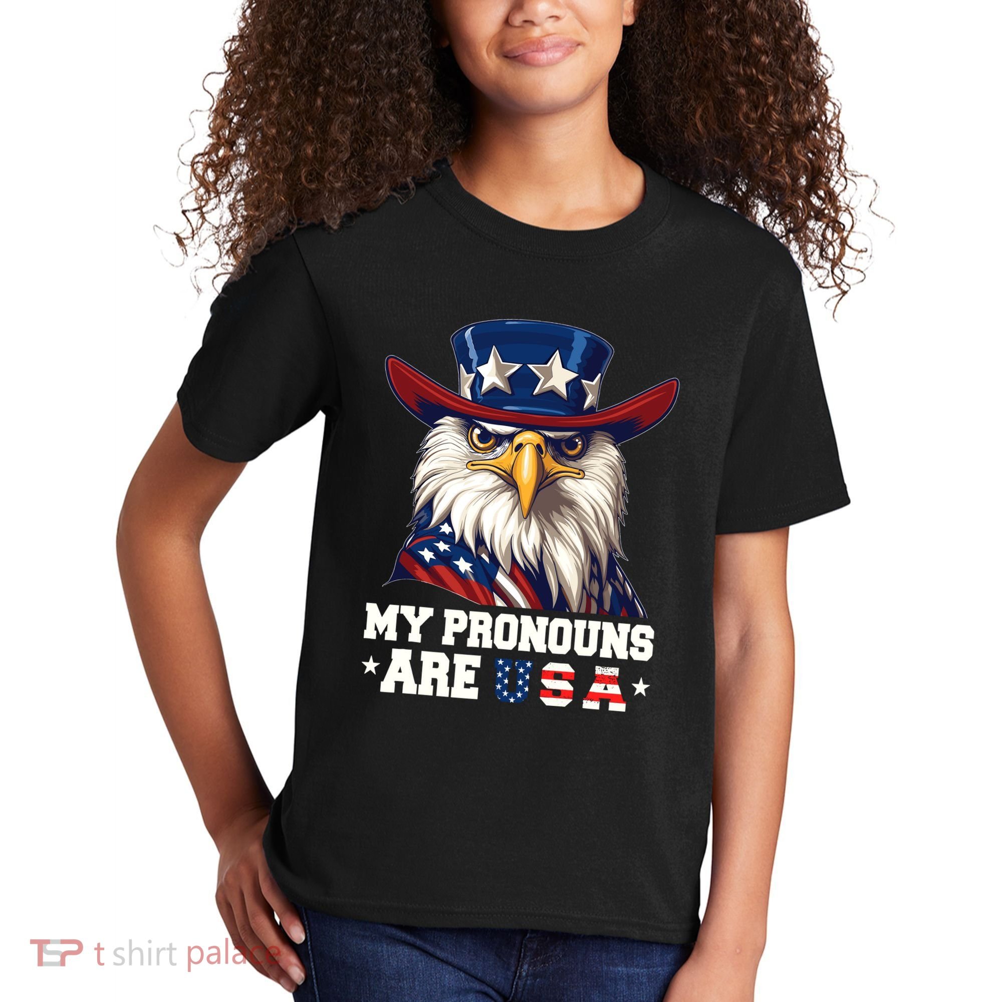 My Pronouns Are Usa Funny Eagle 4 July American Kids T-Shirt
