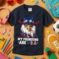 My Pronouns Are Usa Funny Eagle 4 July American Kids T-Shirt thumb 3