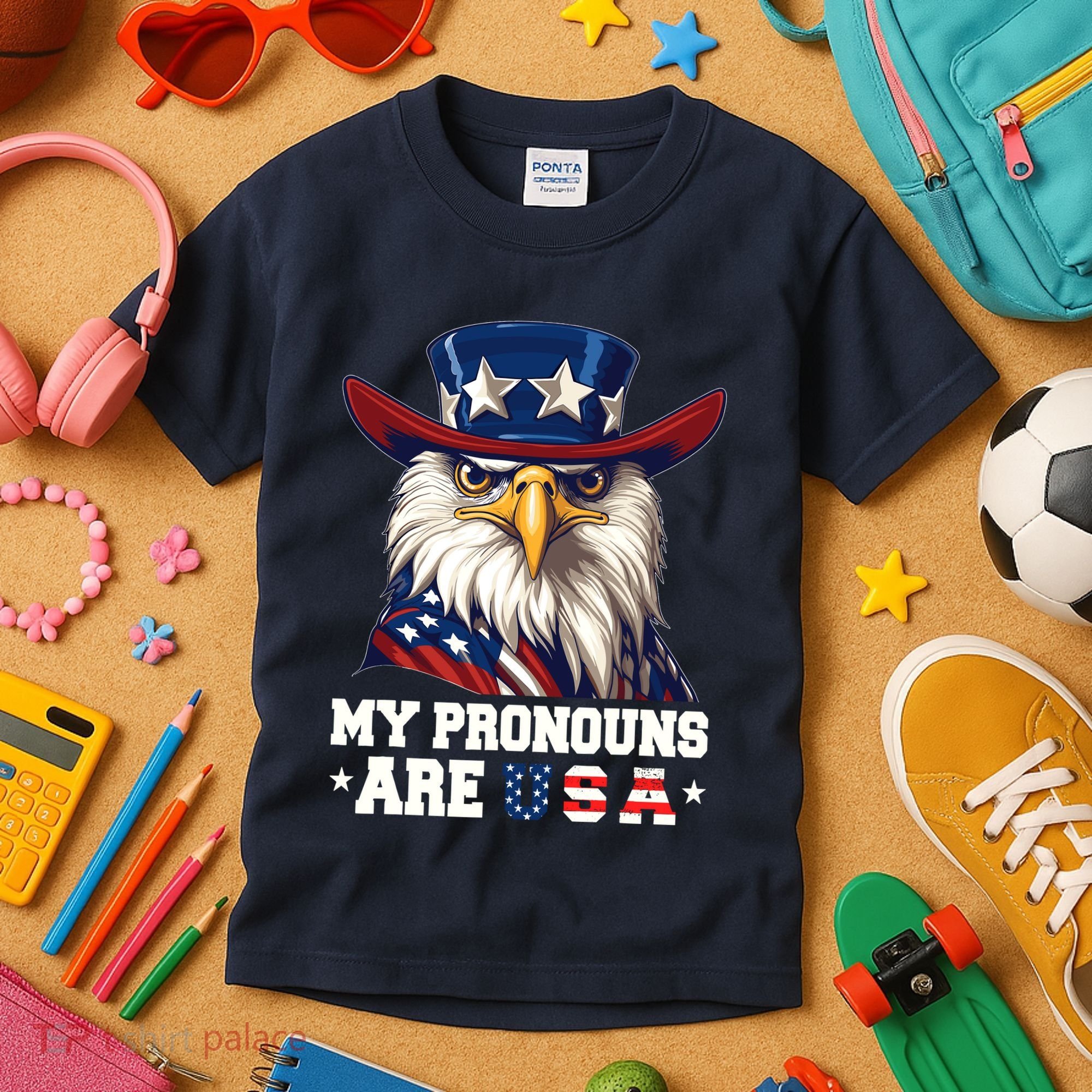 My Pronouns Are Usa Funny Eagle 4 July American Kids T-Shirt