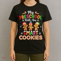 My Preschool Are Smart Cookies Christmas Gingerbread Funny Teacher T-Shirt thumb 4