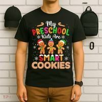 My Preschool Are Smart Cookies Christmas Gingerbread Funny Teacher T-Shirt thumb 6