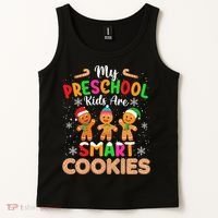 My Preschool Are Smart Cookies Christmas Gingerbread Funny Teacher Tank Top thumb 2