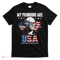 My Pronouns Are USA George Washington 4th Of July US American Flag T-Shirt thumb 0