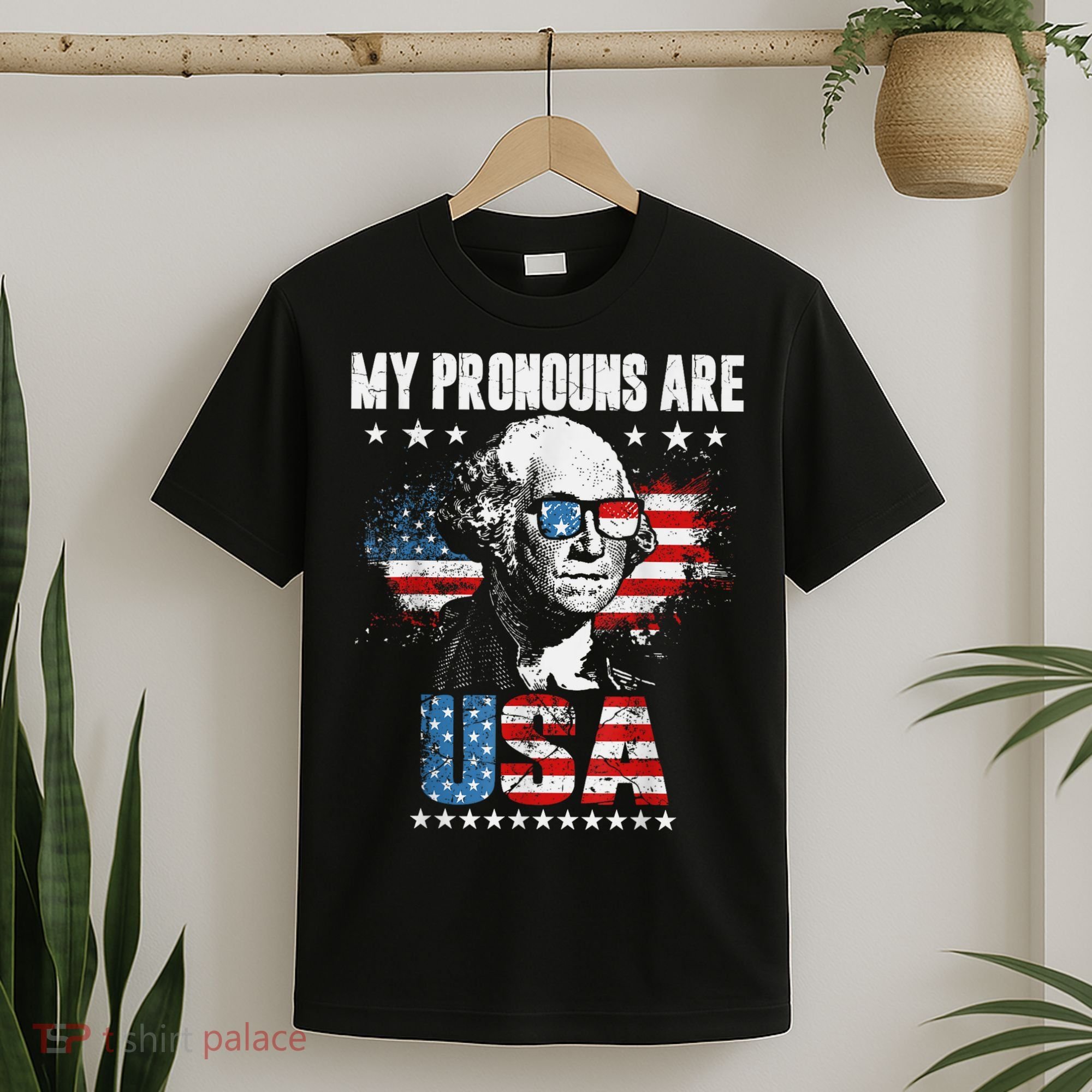 My Pronouns Are USA George Washington 4th Of July US American Flag T-Shirt