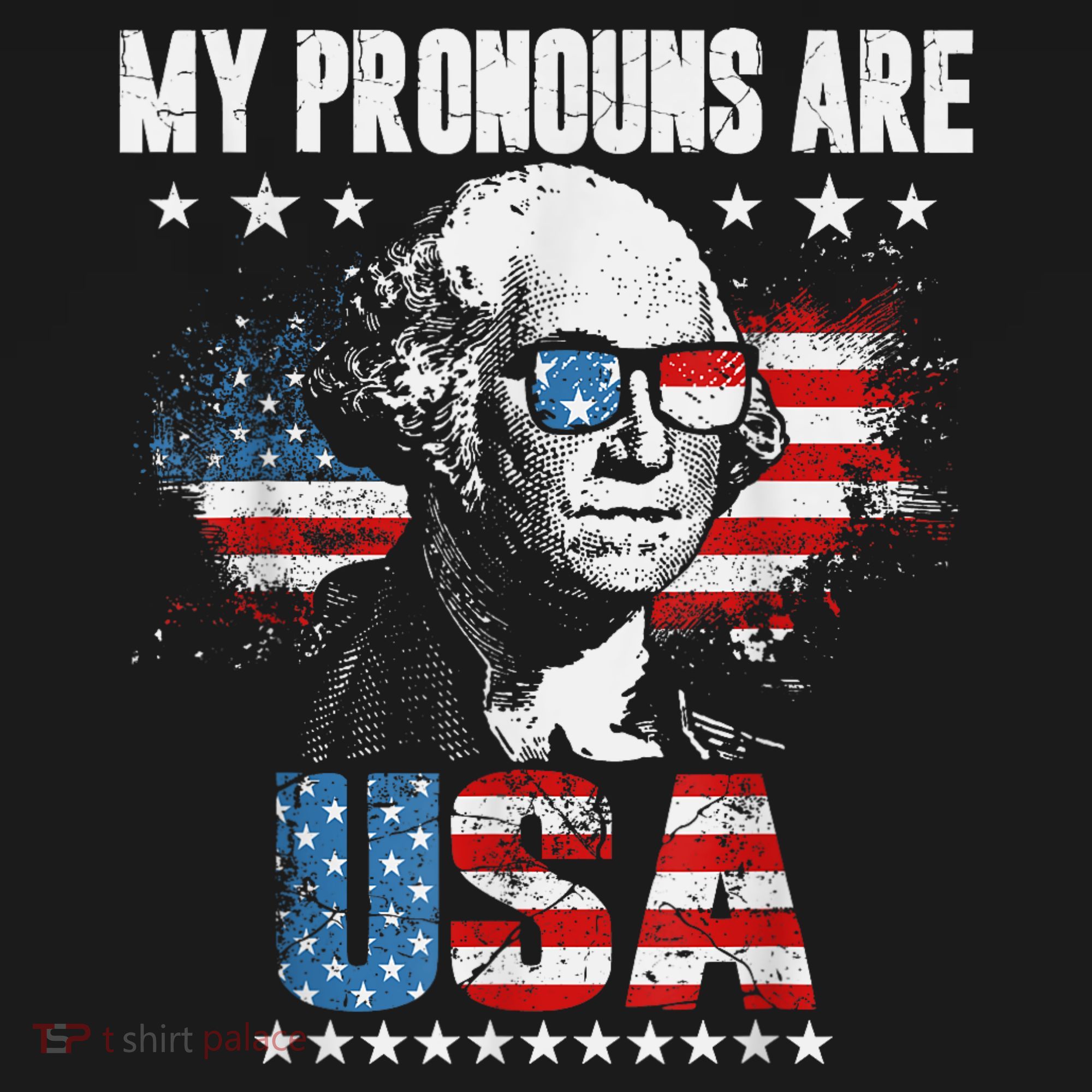 My Pronouns Are USA George Washington 4th Of July US American Flag T-Shirt