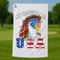 My Pronouns Are Usa Eagle American Golf Towel thumb 1