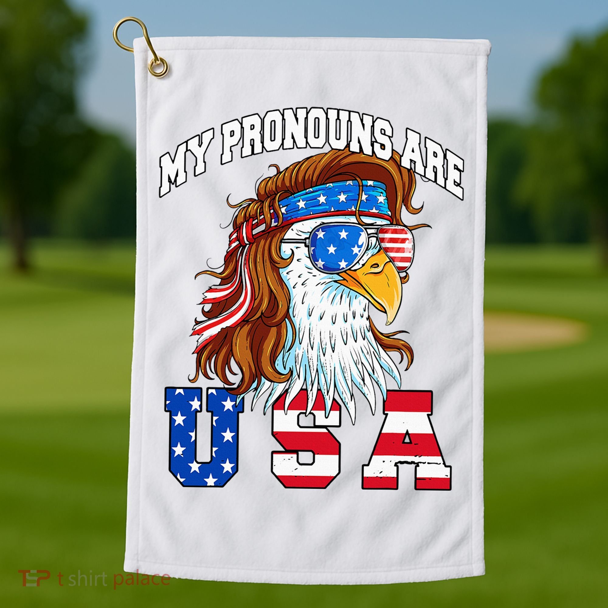 My Pronouns Are Usa Eagle American Golf Towel
