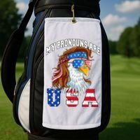 My Pronouns Are Usa Eagle American Golf Towel thumb 2