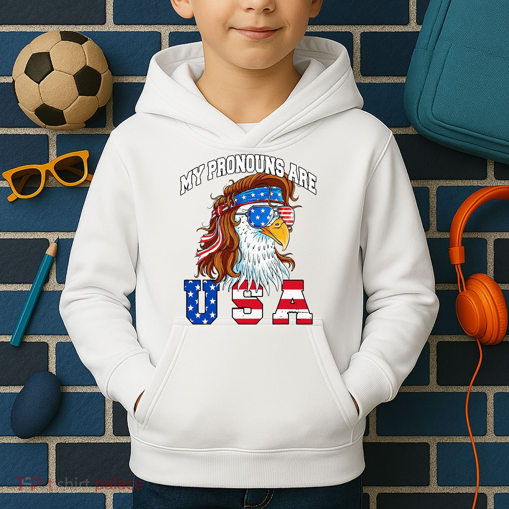 My Pronouns Are Usa Eagle American Kids Hoodie