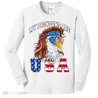 My Pronouns Are Usa Eagle American Kids Long Sleeve Shirt thumb 0