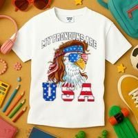 My Pronouns Are Usa Eagle American Kids T-Shirt thumb 3