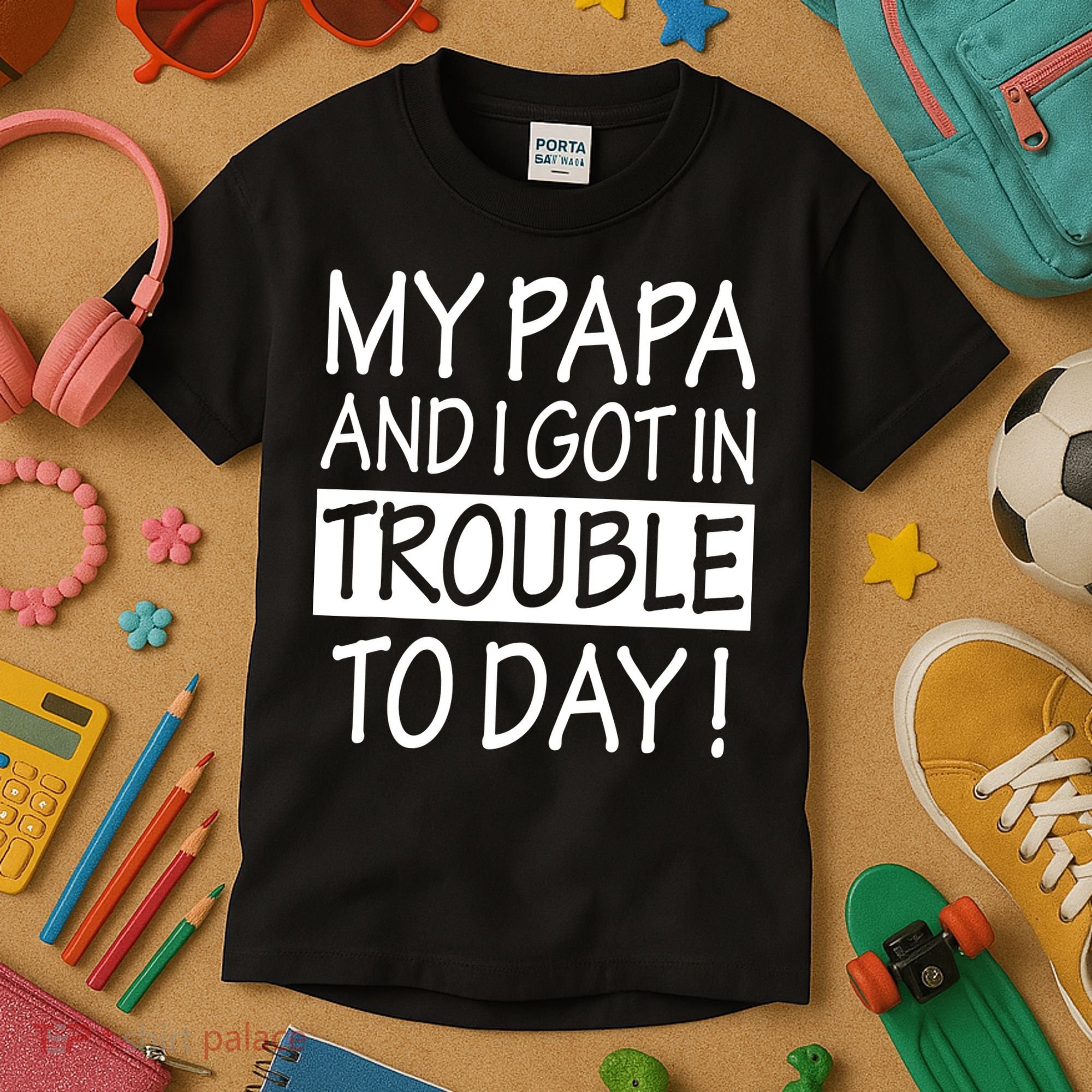 My Papa And I Got In Trouble Today Fathers Day Kids T-Shirt
