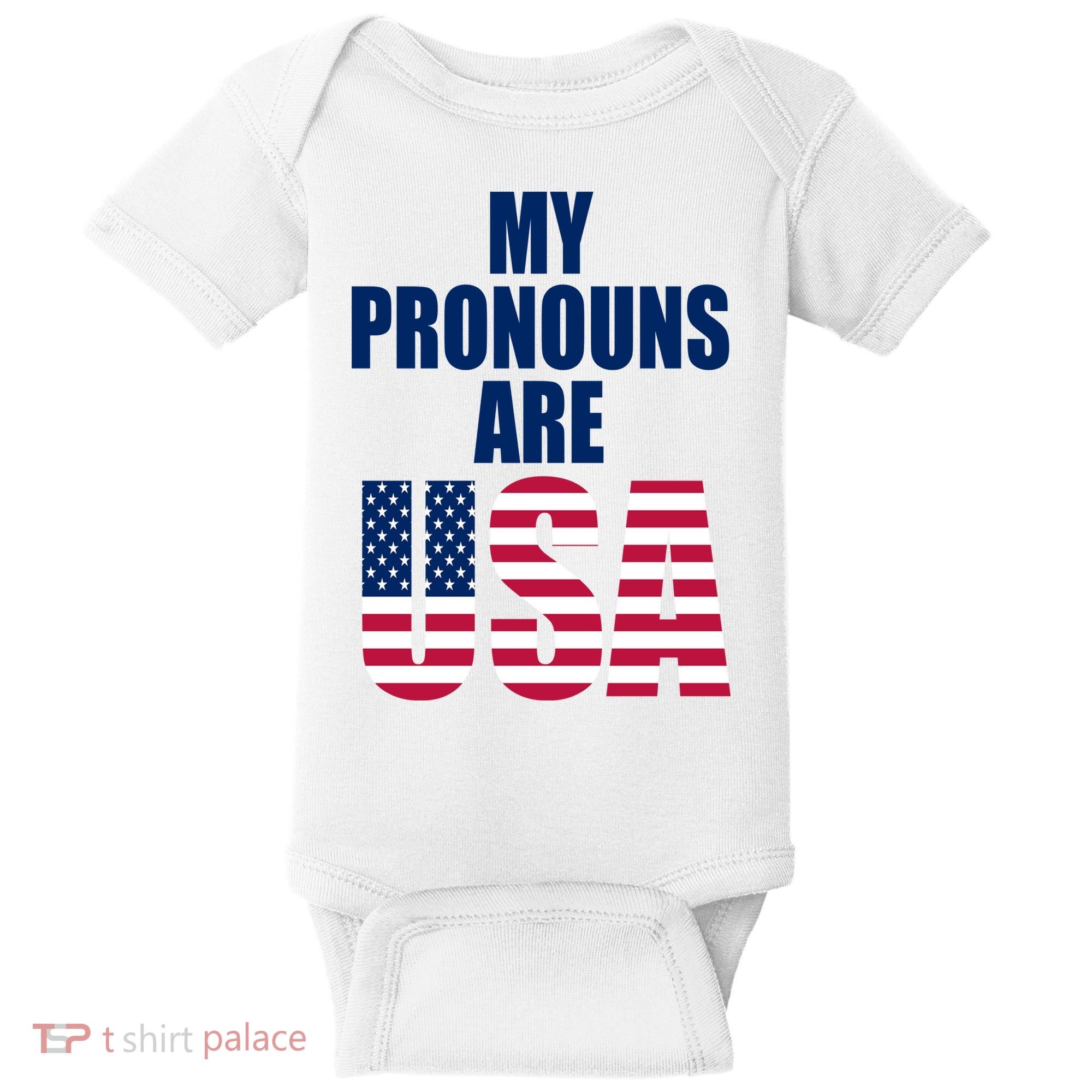 My Pronouns Are USA Patriotic Baby Bodysuit